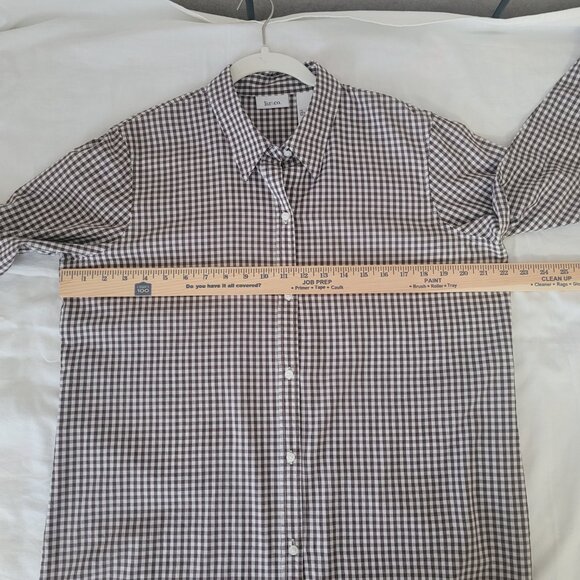 Brown White Gingham Plaid Blouse Liz & Co. Womens Long Sleeve Size XL - Picture 9 of 15